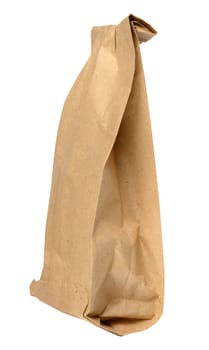 Brown kraft paper bag for packaging products in stores on an isolated background