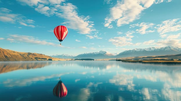 Balloon floating over Lake with copy space area