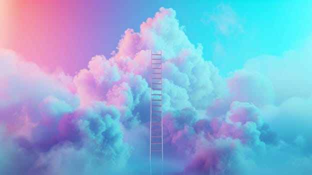 Ladder reaching into vibrant cloud scape.