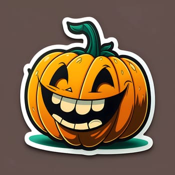 Laughing pumpkin sticker, Halloween image on a dark isolated background. Atmosphere of darkness and fear.