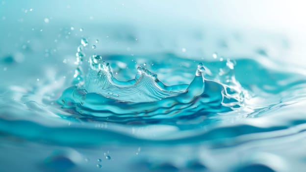 Close-up of a blue water splash with droplets.