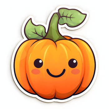 Sticker small smiling blushing pumpkin, Halloween image on a white isolated background. Atmosphere of darkness and fear.