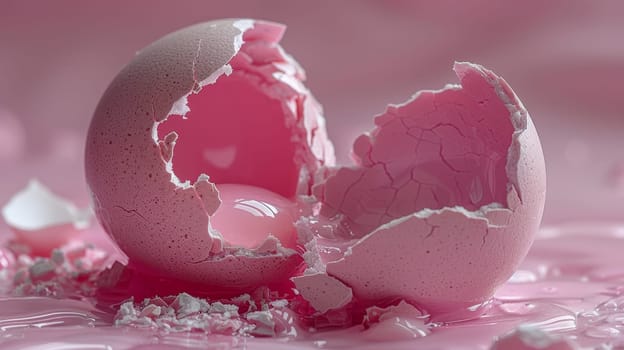 Broken Egg Shell on Pink Background.