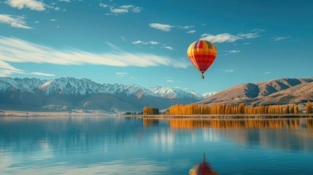 Balloon floating over Lake with copy space area