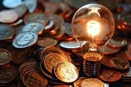 Light bulb surrounded by coins, symbolizing financial ideas