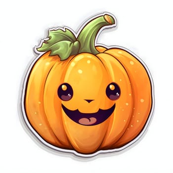 Sticker happy smiling jack-o-lantern pumpkin, Halloween image on a white isolated background. Atmosphere of darkness and fear.