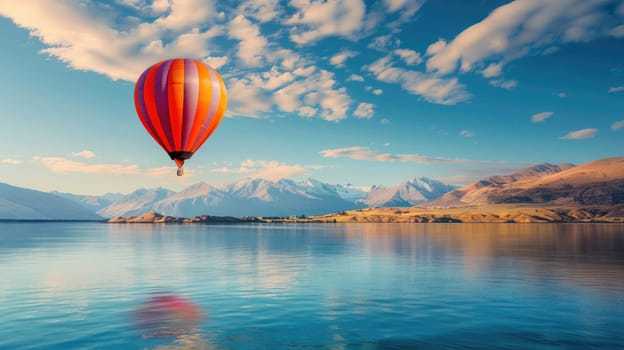 Balloon floating over Lake with copy space area