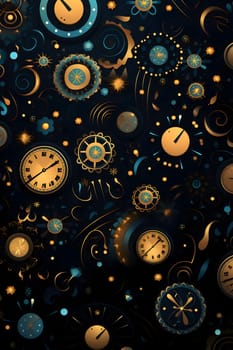Elegant and modern. Old clocks as abstract background, wallpaper, banner, texture design with pattern - vector. Dark colors.