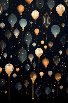 Elegant and modern. Colorful chinese lanterns as abstract background, wallpaper, banner, texture design with pattern - vector. Dark colors.