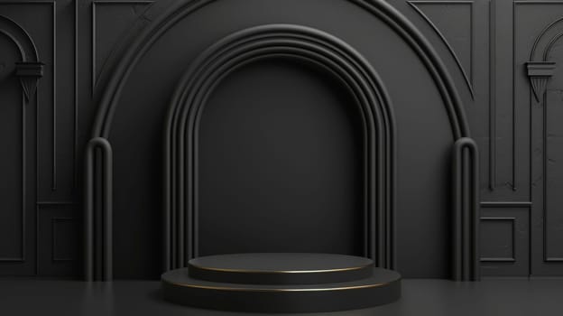 Black room with stand podium with luxury arch.