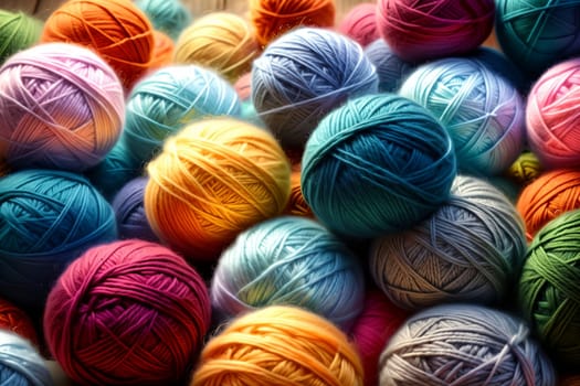 fluffy multi-colored balls of wool for knitting .