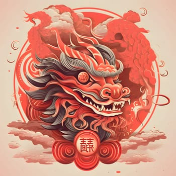 Illustration of the head of a Chinese dragon. New Year's celebrations. A time of celebration and resolutions.