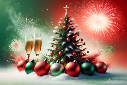 New Year greeting card with New Year balls .