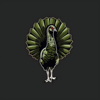 Sticker green Indy alien isolated on a dark background. Turkey as the main dish of thanksgiving for the harvest. An atmosphere of joy and celebration.