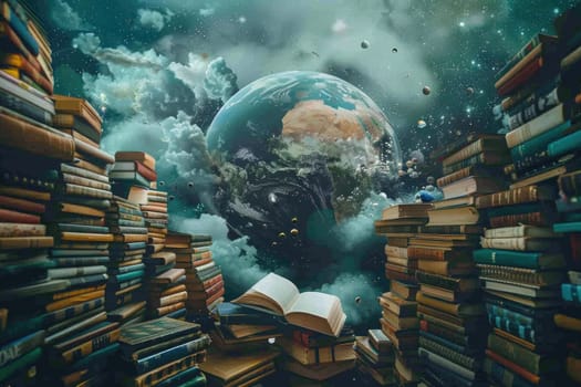 On World Book Day, envision a scene where books from around the globe gather, symbolizing the universal language of knowledge that transcends borders and cultures.