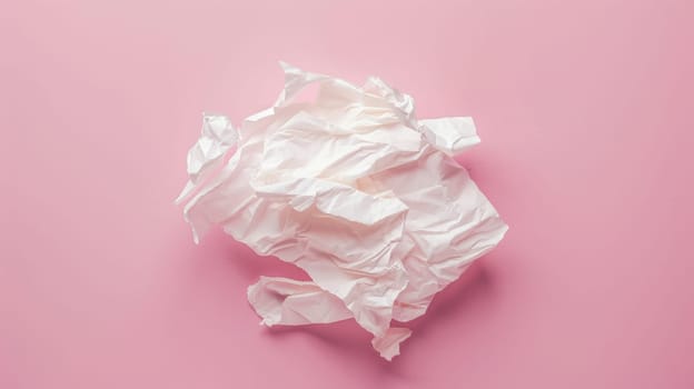 Crumpled paper on pink background.