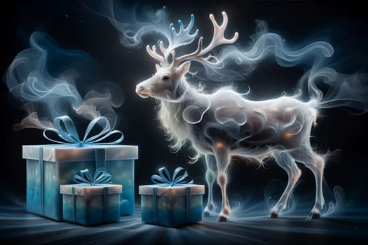 a fabulous New Year's deer carrying gifts in a sleigh .
