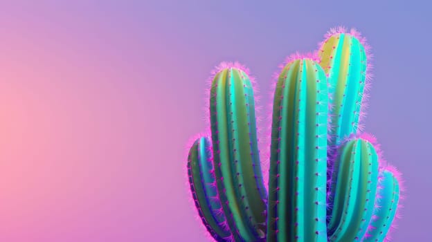 Green cactus with pink and blue background.