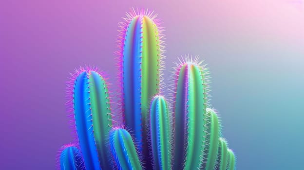 Colorful cactus plant against purple and blue background.