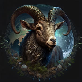Signs of the zodiac: Zodiac sign Capricorn on a background of the planet.