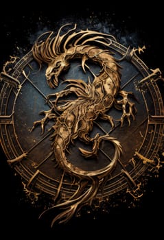 Signs of the zodiac: Zodiac sign of dragon on the background of the ancient clock.