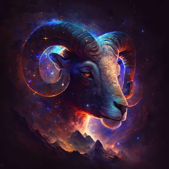 Sign of the zodiac: Zodiac sign - Ram. Astrology, horoscope and space background