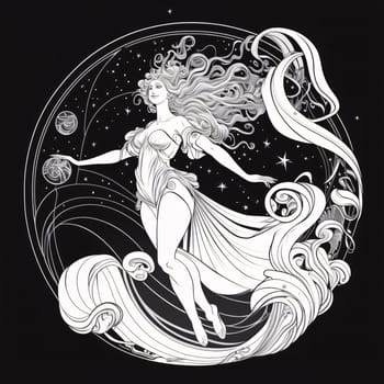 Signs of the zodiac: Zodiac sign Aquarius. Beautiful girl with long curly hair. Vector illustration.