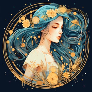 Signs of the zodiac: Beautiful girl in a wreath of flowers. Vector illustration.