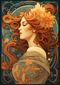 Signs of the zodiac: Beautiful girl with long curly hair in a wreath of flowers. Vector illustration