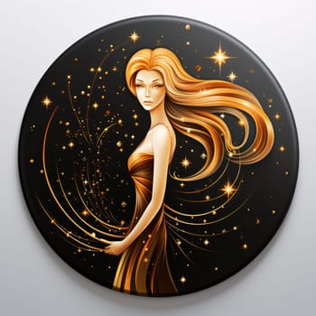 Signs of the zodiac: Beautiful woman with golden hair on black circle. Vector illustration.