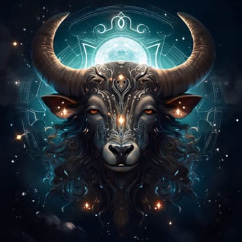 Signs of the zodiac: Zodiac sign Ox. Zodiac symbol on the background of the night sky.