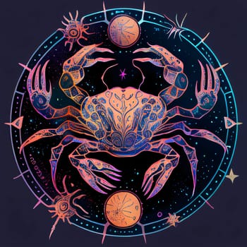 Signs of the zodiac: Zodiac sign Cancer. Zodiac constellation on dark background. Vector illustration.