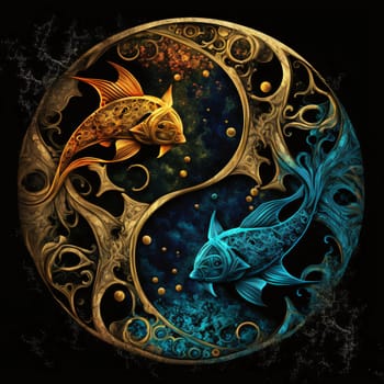 Signs of the zodiac: Beautiful fish and yin yang symbol of harmony and balance