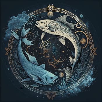Signs of the zodiac: Zodiac sign - Pisces. Zodiacal horoscope circle