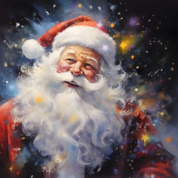 Watercolor, paint, portrait of Santa Claus. Christmas card as a symbol of remembrance of the birth of the Savior. A time of joy and celebration.