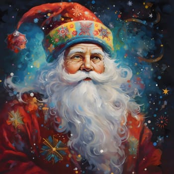 Watercolor, paint, portrait of Santa Claus. Christmas card as a symbol of remembrance of the birth of the Savior. A time of joy and celebration.