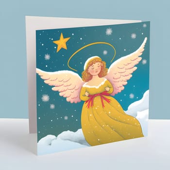 Card with an angel in the form of a girl. Christmas card as a symbol of remembrance of the birth of the savior. A Time of Joy and Celebration.