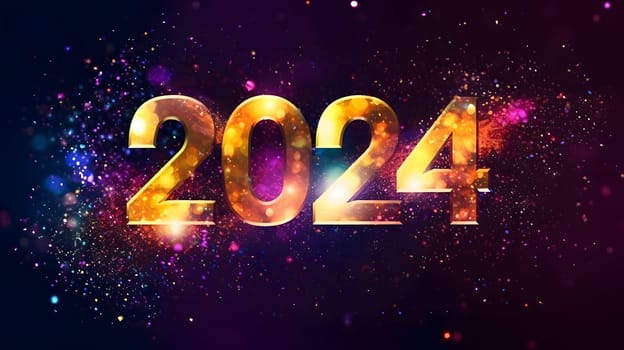 Card, illustration, graphic with confetti and the inscription 2024 to celebrate the new year. A time of festivities and resolutions.