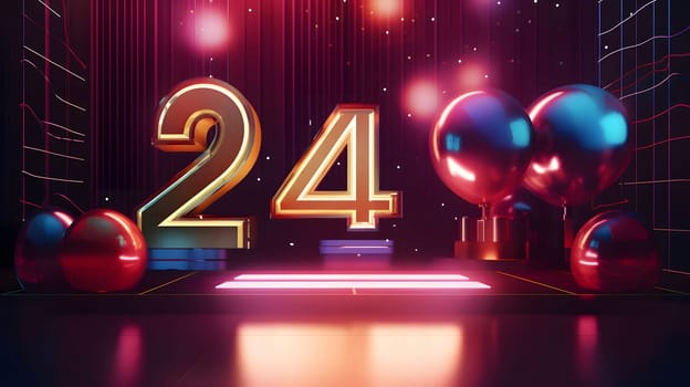 Card, illustration, graphic with balloons with the inscription 2024 to celebrate the new year. A time of festivities and resolutions.