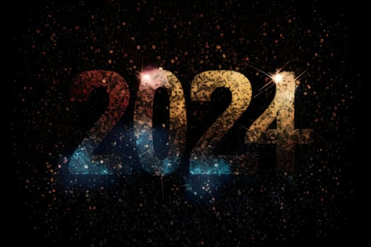 Card, illustration, graphic with gold dust and with the inscription 2024 to celebrate the new year. A time of festivities and resolutions.