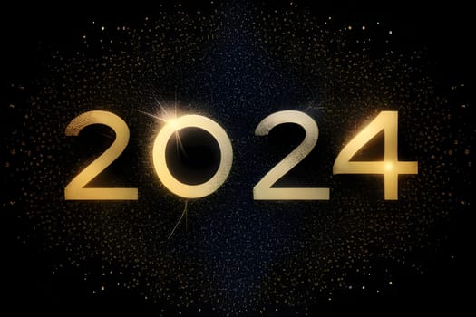 Card, illustration, graphic with gold dust and with the inscription 2024 to celebrate the new year. A time of festivities and resolutions.