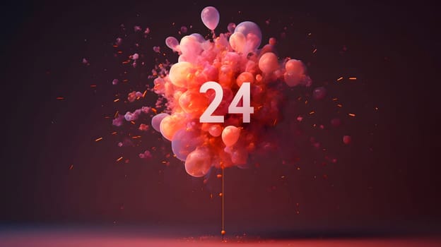 Card, illustration, graphic of balloons with the inscription 2024 to celebrate the new year. Dark background. A time of festivities and resolutions.