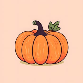 Illustration of a pumpkin with a leaf on a bright isolated background. Pumpkin as a dish of thanksgiving for the harvest. An atmosphere of joy and celebration.