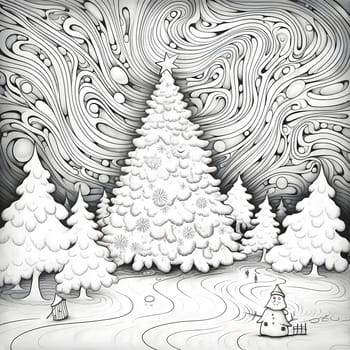 Spruce trees and Christmas trees. Black and White coloring sheet. Xmas tree as a symbol of Christmas of the birth of the Savior. A time of joy and celebration.