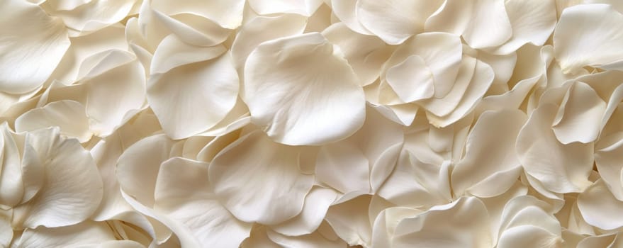 Lush and fragrant roses petals in shades of white color.