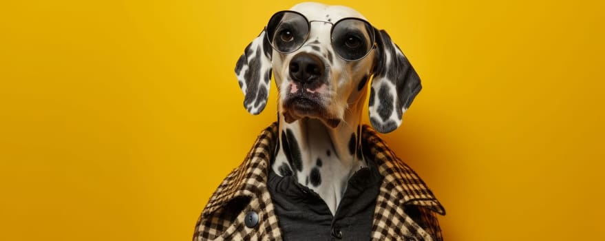 Dalmatian Dog Wearing Glasses and Coat.