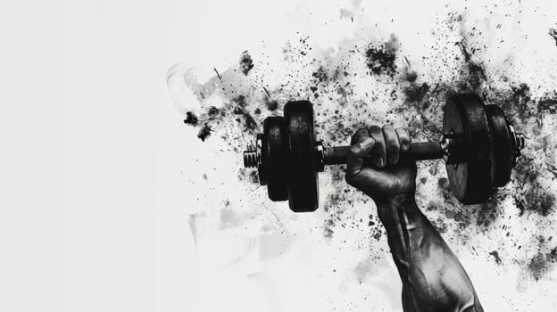Man Lifting Dumbbell With Splatter of Paint.