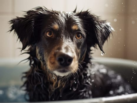 Happy Dog Sitting In Tub And Staring At The Camera