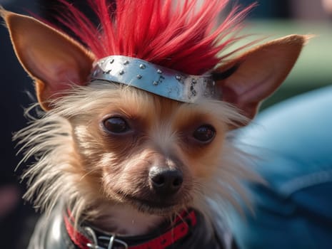 Cool, Humorous, Tiny Chinese Crested Dog With Punk-Style Colored Hair