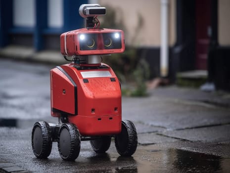 Vintage Android Robot With Wheels On A City Street